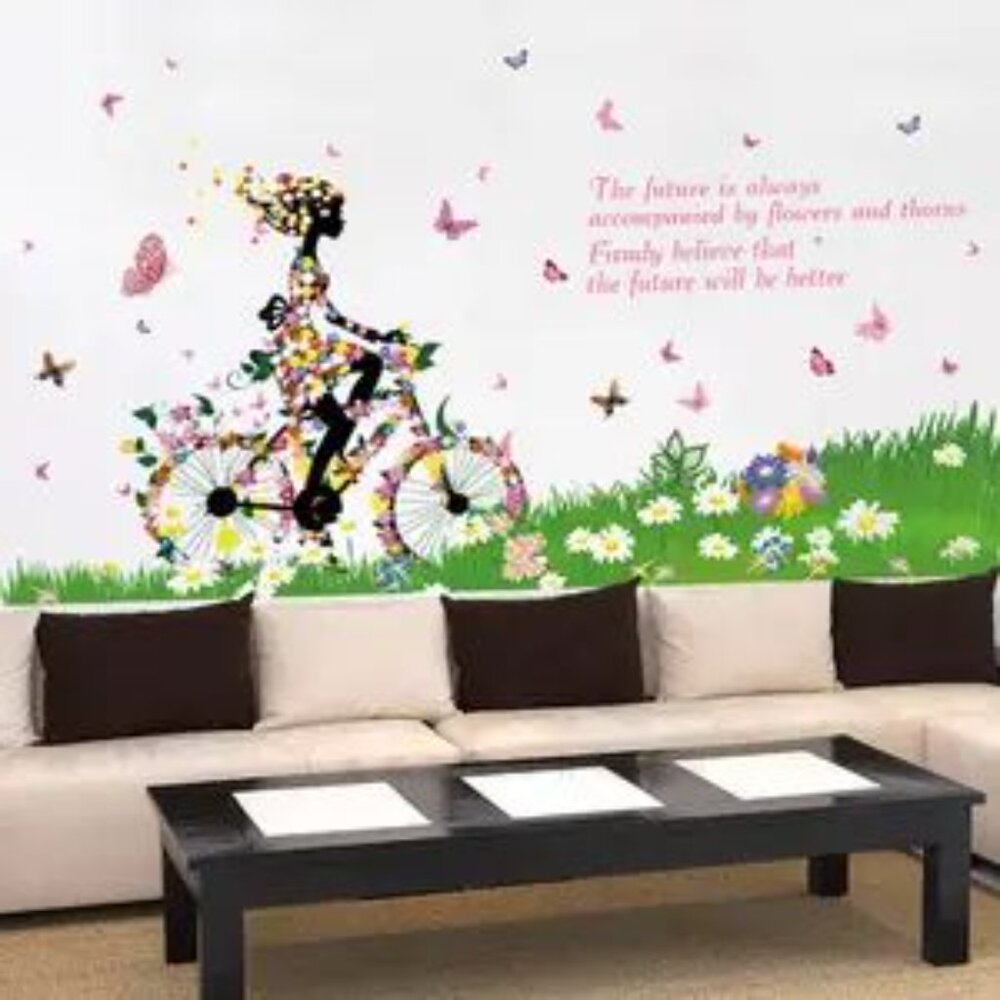 New vinyl wall stickers  - girl w/butterflies on bike